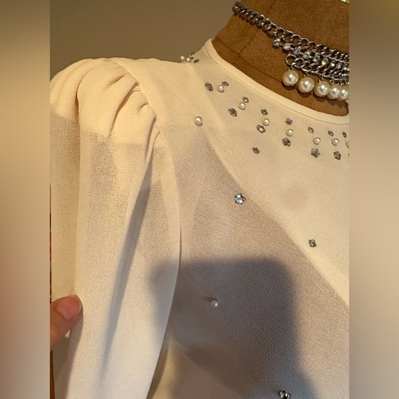 Ann Hobbs For Cattiva Cream Sheer Shoulder Pads Dimond Sequence & Pearls Sz M/L - Picture 9 of 16